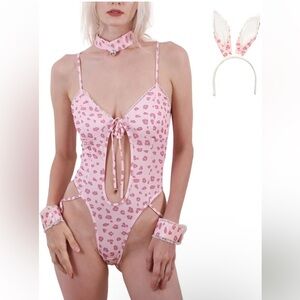 NWT obmedin Size L-XL Pink Sexy Leopard Exotic Clubbing Cute Outfit w/ 3 extras